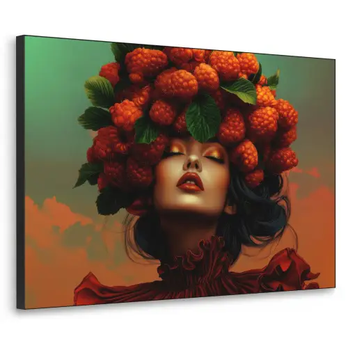 Vrouw - Frambozen - Bladeren Textielframe - compleet frame klein -3d