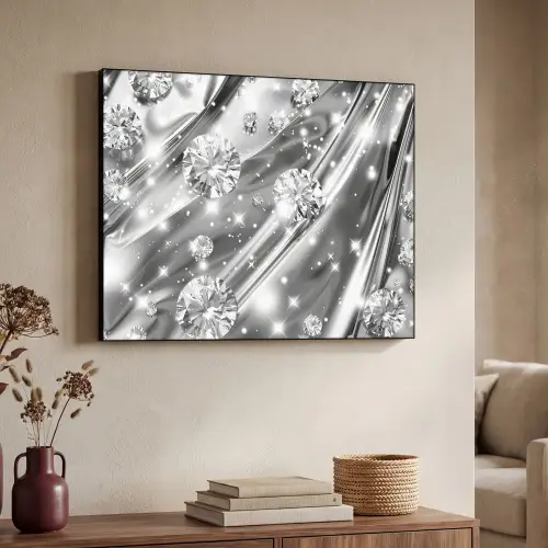 Abstract - Diamant - Luxe - Modern - Zilver Textielframe - compleet frame klein -sfeer3