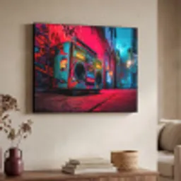 Boombox - Rood - Graffiti - Neon Textielframe - compleet frame klein -sfeer3