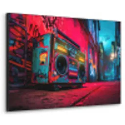 Boombox - Rood - Graffiti - Neon Textielframe zwart klein -3d