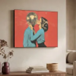 Vrouw - Retro - Discobal - Kus Textielframe zwart klein -sfeer3