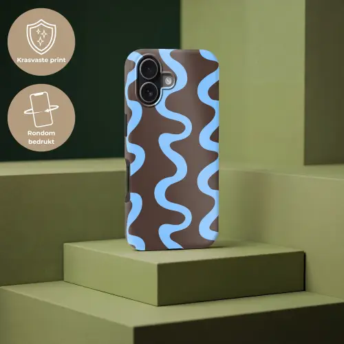 Kronkelende lijnen - Blauw - Bruin - Minimalistisch Toughcase MagSafe Apple iPhone 17 klein 1017 -USP_PrintM_NL