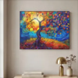Boom - Zon - Verflook - Kleuren - Abstract Textielframe - compleet frame klein -sfeer2