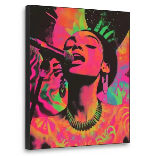 Neon - Vrouw - Microfoon Textielframe zwart klein -3d