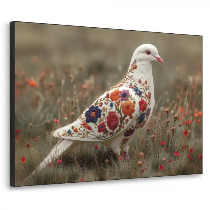 Duif - Bloemen - Natuur Textielframe - compleet frame klein -3d