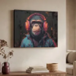 Graffiti - Chimpansee - Koptelefoon - Aap Textielframe - compleet frame klein -sfeer3