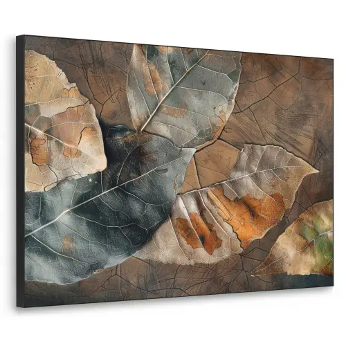 Bladeren - Bruin - Herfst - Natuur Textielframe zwart klein -3d