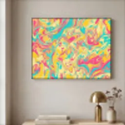 Geel - Roze - Blauw - Retro Textielframe zwart klein -sfeer2