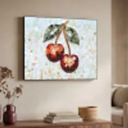 Kersen - Rood - Mozaïek - Blaadjes Textielframe zwart klein -sfeer3