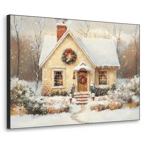 Kerst - Huis - Winter - Sneeuw Textielframe - compleet frame klein -3d