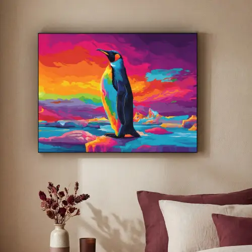 Ijsschots - Pinguïn - Abstract - Lucht Textielframe - compleet frame klein -sfeer1