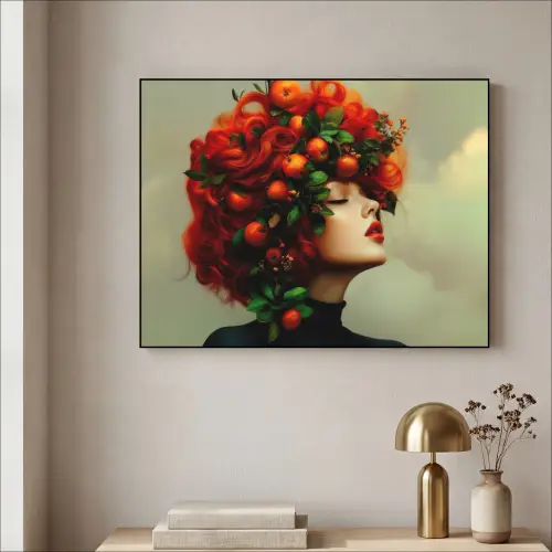 Vrouw - Appels - Rood - Bladeren Textielframe - compleet frame klein -sfeer2