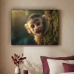 Aap - Boomstronk - Bruin Textielframe zwart klein -sfeer1