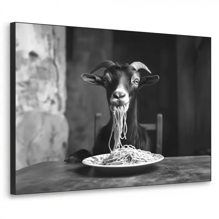 Geit - Bord - Spaghetti - Zwart Wit Textielframe - compleet frame klein -3d