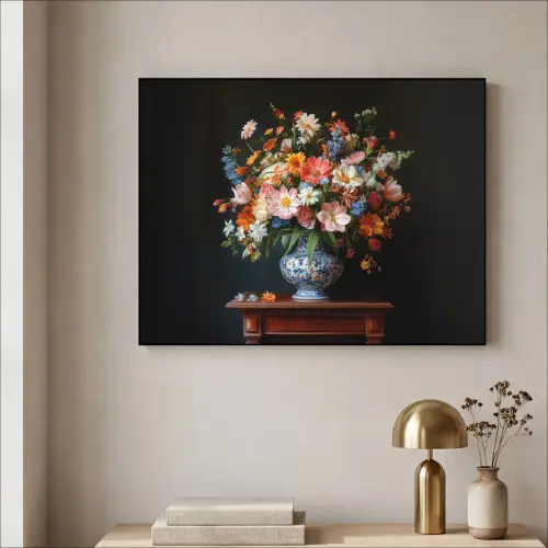 Boeket - Roze - Bloemen - Vaas Textielframe - compleet frame klein -sfeer2