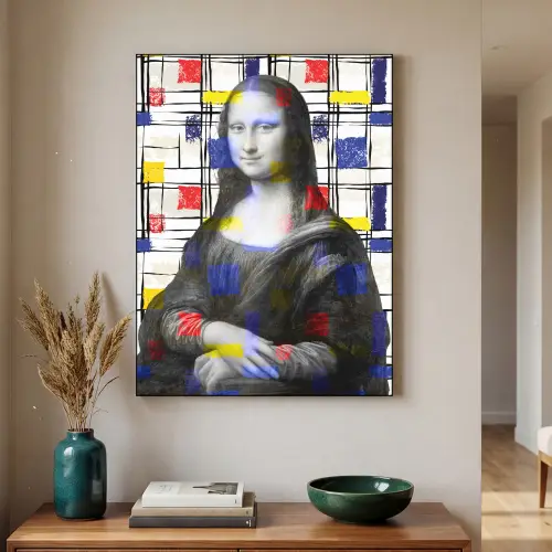 Mona Lisa - Mondriaan - Oude Meesters Textielframe - compleet frame klein -sfeer1