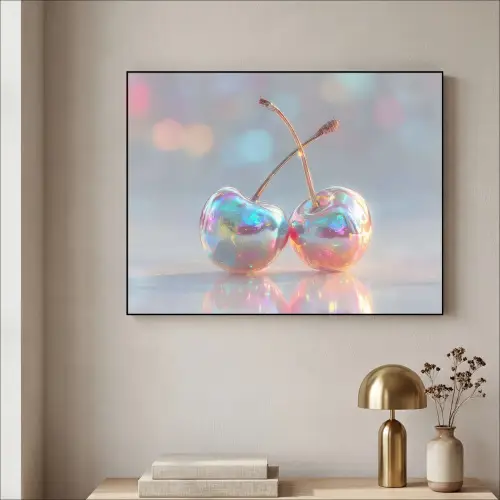 Kersen - Glanzend - Regenboogkleur Textielframe zwart klein -sfeer2