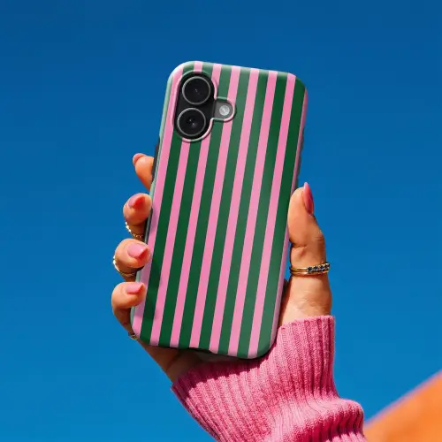 Verticale strepen - Groen - Roze Toughcase MagSafe Apple iPhone 17 klein 1017 -Sfeer1V