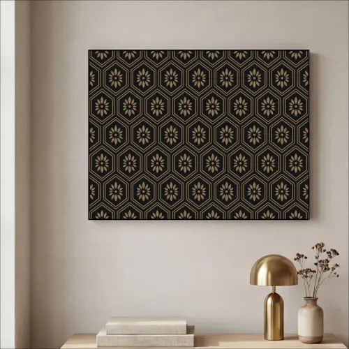 Bloemen - Goud - Hexagon Textielframe zwart klein 947 -sfeer2