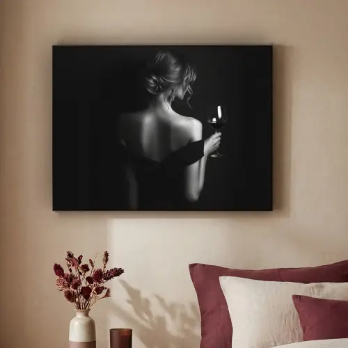 Vrouw - Wijn - Jurk Textielframe - compleet frame klein -sfeer1