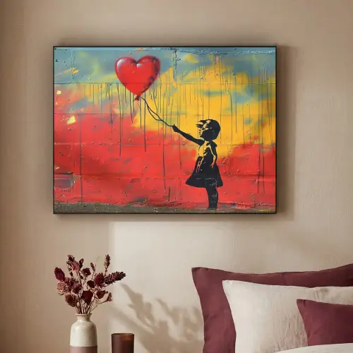 Banksy Style - Kleurrijk - Graffiti - Meisje - Street art Textielframe zwart klein -sfeer1
