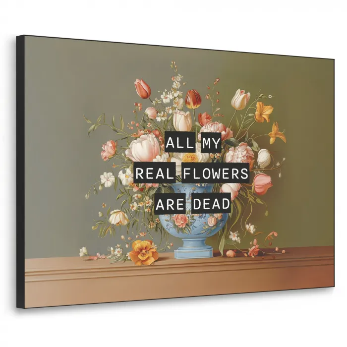 Bloem - Quote - Vintage - Art Textielframe - compleet frame klein -3d