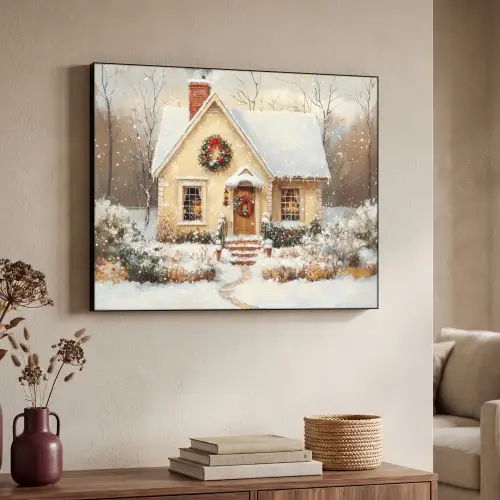 Kerst - Huis - Winter - Sneeuw Textielframe - compleet frame klein -sfeer3