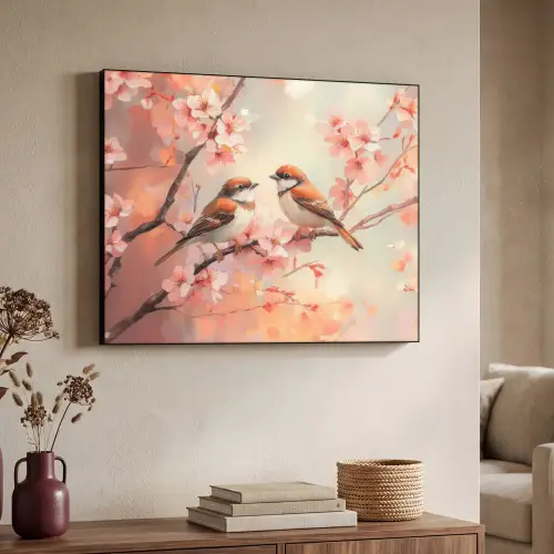 Vogels - Romantic - Bloesemtak Textielframe - compleet frame klein -sfeer3