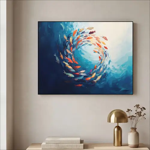 Zee - Vissen - Kleurrijk - Dynamisch Textielframe - compleet frame klein -sfeer2