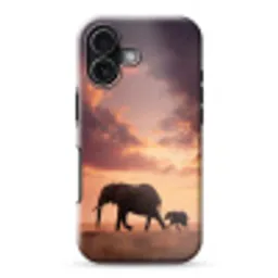 Olifanten - Grasland - Zonsondergang Toughcase MagSafe Apple iPhone 17 klein -3d