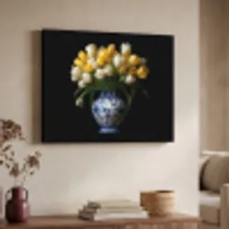 Geel - Tulpen - Vaas - Bloemen Textielframe - compleet frame klein -sfeer3