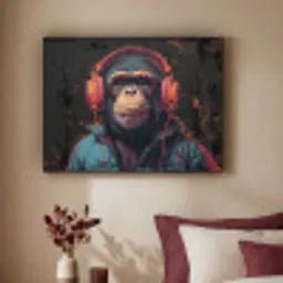 Graffiti - Chimpansee - Koptelefoon - Aap Textielframe - compleet frame klein -sfeer1