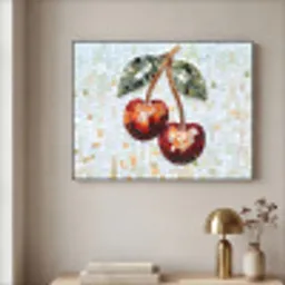 Kersen - Rood - Mozaïek - Blaadjes Textielframe zwart klein -sfeer2