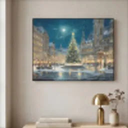 Kerstnacht - Stadsplein - Meerkleurig Textielframe zwart klein -sfeer2
