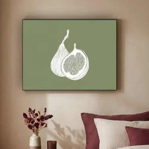 Vijgen - Minimalistisch - Getekend - Mosgroen Textielframe - compleet frame klein -sfeer1
