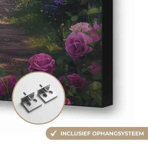 Doorkijk - Rozenboog - Uitzicht - Landschap - Bloemen Textielframe zwart klein -USP_ophangsysteemNL