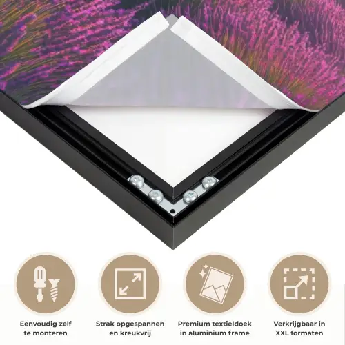 Lavendelveld - Zonsondergang - Paars Textielframe zwart klein -USP_feed_closeupNL