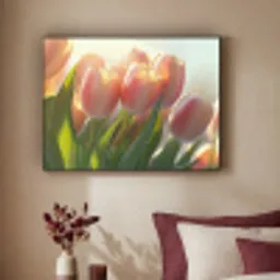 Tulpen - Roze - Zonnestralen Textielframe zwart klein -sfeer1