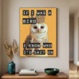 Geel - Uil - Vogel - Decoratie Textielframe - compleet frame klein -sfeer1