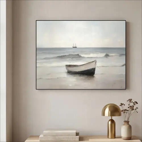 Roeiboot - Zee - Horizon Textielframe zwart klein -sfeer2