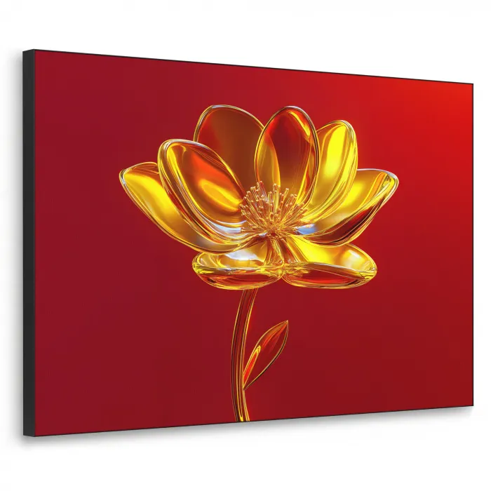 Bloem - Goud - Glazen Textielframe - compleet frame klein -3d