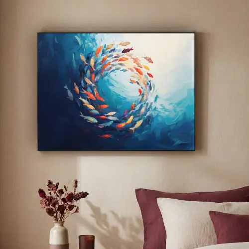 Zee - Vissen - Kleurrijk - Dynamisch Textielframe zwart klein -sfeer1