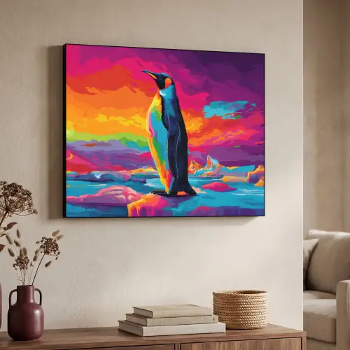Ijsschots - Pinguïn - Abstract - Lucht Textielframe - compleet frame klein -sfeer3