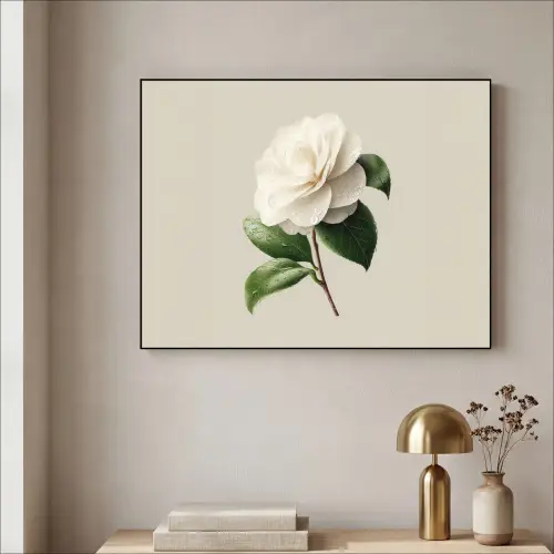 Cameliabloem - Wit - Groen Textielframe - compleet frame klein -sfeer2