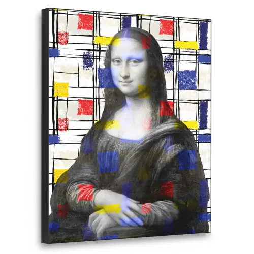 Mona Lisa - Mondriaan - Oude Meesters Textielframe zwart klein -3d