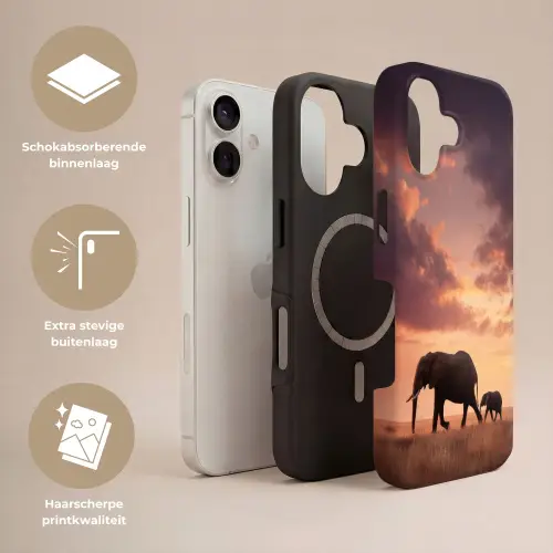 Olifanten - Grasland - Zonsondergang Toughcase MagSafe Apple iPhone 17 klein -USP_Lagen_NL