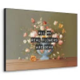 Bloem - Quote - Vintage - Art Textielframe zwart klein -3d