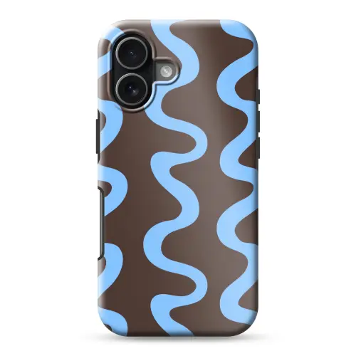Kronkelende lijnen - Blauw - Bruin - Minimalistisch Toughcase MagSafe Apple iPhone 17 klein 1017 -3d