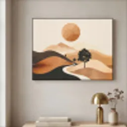 Zon - Heuvels - Boom - Abstract Textielframe zwart klein -sfeer2