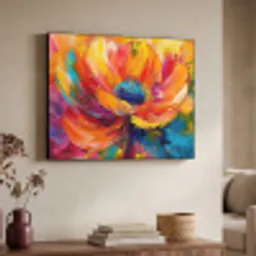 Bloem - Verflook - Modern - Abstract - Kleuren Textielframe zwart klein -sfeer3